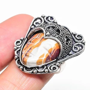 Anillo de plata de ley 925 con piedras preciosas de calsílice marrón talla 8 z554 - Imagen 1 de 6