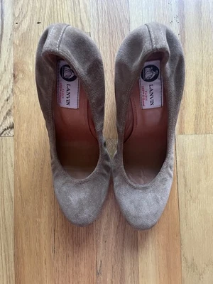 Lanvin Paris Ballerina Wedge Heels EU38/US7 Women Brown Slip Suede Leather -EUC - Image 1 of 4