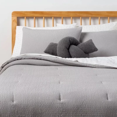8pc Full/Queen Textured Comforter and Sheet Set Light Gray - Room Essentials - Image 1 of 4