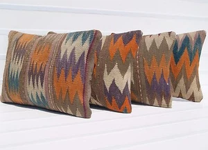 "ALFOMBRA DE ÁREA GEOMÉTRICA NARANJA KURDA CUBIERTAS ALMOHADA LANA 30+ KILIM 20""X14" - Imagen 1 de 5