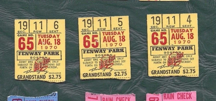 1970 8/18 baseball ticket lot of 3 Chicago White Sox Boston Red Sox Ken Brett W - Image 1 of 1