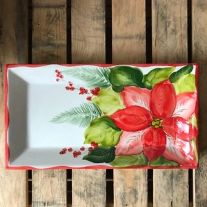 BASSANO KERAMIK HANDBEMALTE SERVIERPLATTE 31 CM WEIHNACHTSSTERNE MOTIV NEU - Picture 1 of 3