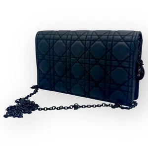 Christian Dior Lady Dior Pouch Chain Shoulder Bag Black Cannage Lambskin Leather - Picture 1 of 10