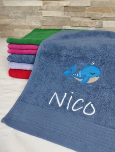 Toalla 30x50cm Nombre y Animal Motivo Ballena Cangrejo Tortuga Personalizada Kita - Imagen 1 de 11