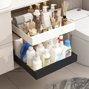 Pull Out Cabinet Organizer Expandable Heavy Duty Slide Out Drawer Storage Shelf - Picture 1 of 22