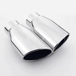 Pair Stainless Steel Oval Exhaust Tips 2.25" Inlet Rolled Angle Cut - Picture 1 of 6
