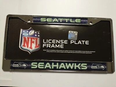 Soporte de marco de matrícula de Seattle Seahawks metal cromado NFL fútbol americano Foto 1 de 3