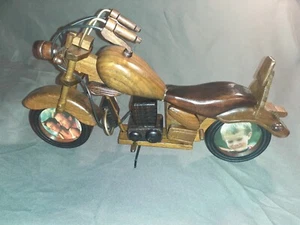 NEW Wooden Motorcycle With Picture Frames In The Wheels REAL WOOD USA SHIP - Picture 1 of 11