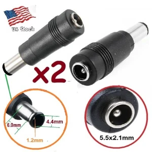x2 DC Power 5.5x2.1mm Female Jack to 6.0x4.4mm Male Plug Adapter Converters (A) - Picture 1 of 9
