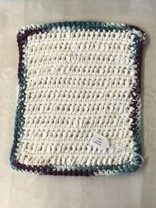 Hecho a mano 100 % algodón tela trapo tela de baño tela de ganchillo 1 blanco púrpura verde - Imagen 1 de 1