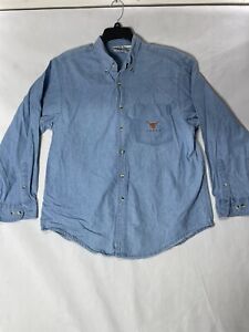 VTG Red Oak Denim Button Up Shirt Texas Longhorns  UT Embroidered Size Large