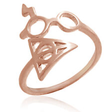 Lightning Scar Glasses Deathly Hallows 14k Rose Gold Plated Open Ring