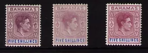 BAHAMAS SG156a 1942 5/= DULL ROSE-LILAC & BLUE THIN STRIATED PAPER.  A FINE MOUN