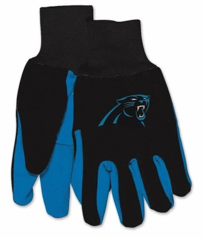 NWT NFL Carolina Panthers No Slip Gripper Utility Work Gloves W/ Team Logo Cover