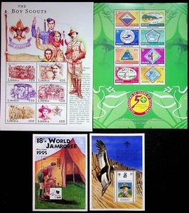 Lote de 4 hojas de estampillas extranjeras de Boy Scouts 1995 y 1998 Jamboree Liberia Maldivas - Imagen 1 de 2