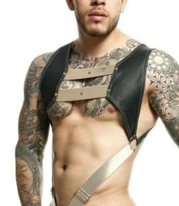 Harness MOB DNGEON Faux-Leather CropTop C-Ring Harness Goldeneye DMBL08 - Picture 1 of 7