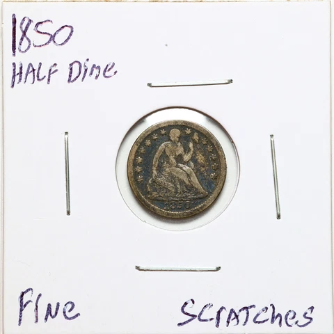 1850 H10C Seated Liberty Half Dime with Fine Detail Scratches #09825 Cover