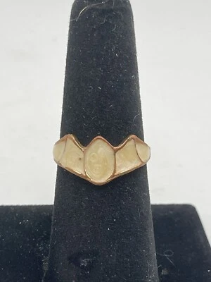 Art Deco Style Ivory Enamel And Gold Tone Ring Band Size 6 - Image 1 of 4