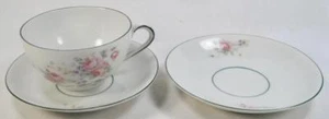 C Tielsch Altwasser Cup 2 Saucers Pink Roses Purple Flowers Green Edge 2220 (O) - Picture 1 of 12