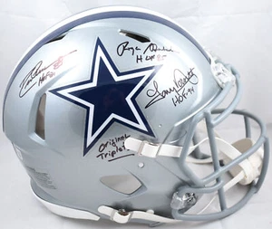 Casco autentico Staubach Dorsett Pearson firmato Cowboys F/S Speed - Beckett W - Foto 1 di 6