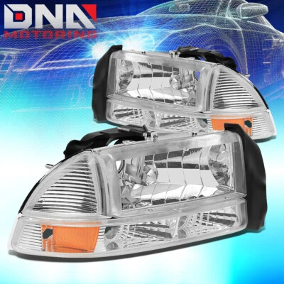 For Dodge 97-04 Dakota 98-03 Durango Euro Chrome Housing Amber/Signal Headlights - Image 1 of 2