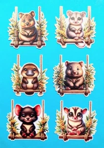 AUSTRALIAN ANIMAL SWING set 1 - 6 x Die Cuts Toppers, Card Making Wombat - Picture 1 of 4