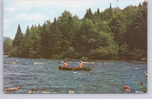 Canoeing The White Waters Of New England, Vintage Chrome Postcard - Picture 1 of 2