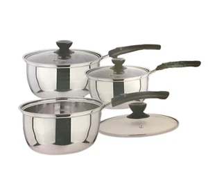 Set of 3 Saucepans Cooking Pots Pan Cookware With Lids Stainless Steel Non Stick - Picture 1 of 4