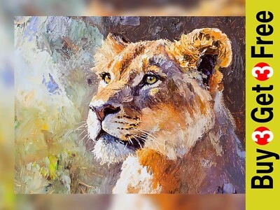 Retrato de leoa majestosa 5"x7" impressão em papel fosco | Pintura vibrante da vida selvagem - Imagem 1 de 4