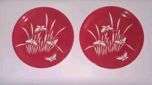 Block Spal Butterflies Grass Metropolitan Museum Of Art 2 Salad Plates Red White - Picture 1 of 5