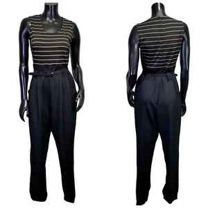 Tuta canotta nera righe metallizzate oro 90 vintage gamba sottile carriera casual - Foto 1 di 11