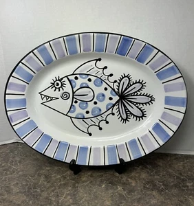 Deruta Italian Pottery Large Platter Purple Fish Folk Art Rare Unique Design - Picture 1 of 4