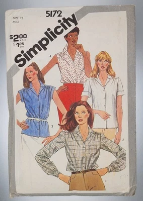 Camisas Misses Vintage 1981 Padrão de Costura Simplicidade 5172 Tamanho 12 - Imagem 1 de 4
