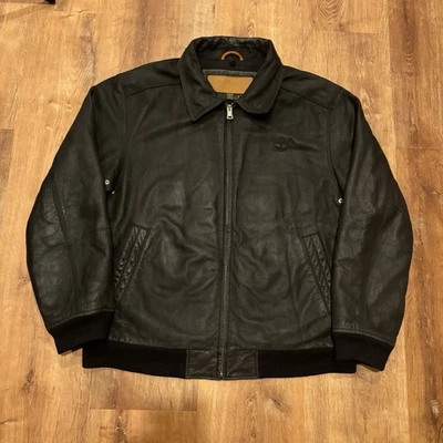 Vintage Timberland Leather Jacket Mens Large Genuine Black Cowhide 90s Full Zip - Image 1 of 4