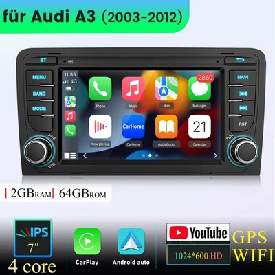 2+64GB Android 14 Für AUDI A3 8P 2003-2012 Autoradio Apple Carplay GPS Navi WIFI - Bild 1 von 4