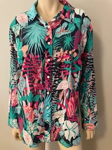 NEW Talbots Womens 1X The Classic Casual Button Up Jungle Botanical - Picture 1 of 6
