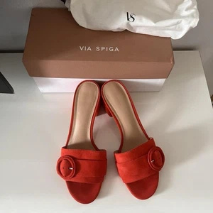VIA SPIGA Womens Coral Flor Open Toe Block Heel Slip On Leather Sandals 9 M - Picture 1 of 3