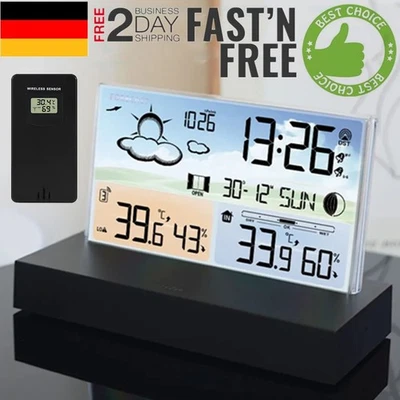 Wetterstation Funk Mit Farbdisplay Thermometer Innen-Außensensor Digitale Wecker - Bild 1 von 4