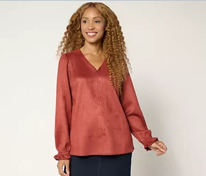 Belle Boho by Kim Gravel PerSuede Me Western Chic V Neck Top Apple L A697842 - Picture 1 of 6