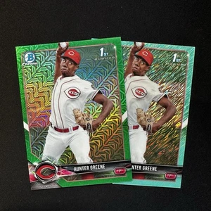 2018 Bowman Chrome Hunter Greene Green #'d /99 + /125 Aqua Shimmer Refractor 1st - Picture 1 of 5