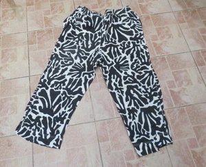 BLACK WHITE LINEN TROUSERS ANKLE CROP = 26" LEG LOOSE FIT H&M SZ L = 16/18 - Picture 1 of 3
