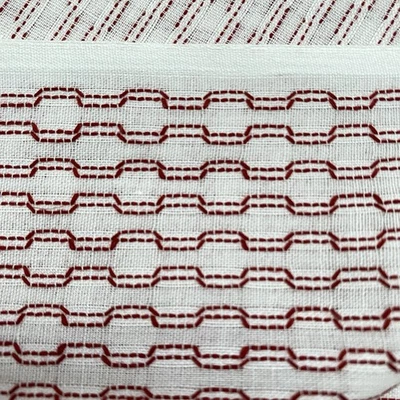 Tela de algodón bordada tejida a rayas blancas rojas vintage 4 1/3 yardas Foto 1 de 4
