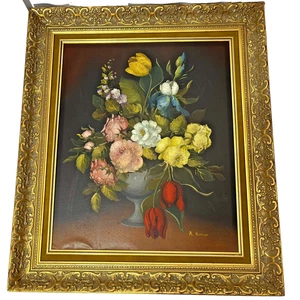 Bodegón Flor Ramo Arreglo Pintura al Óleo por R Rosini 27x31 - Imagen 1 de 17