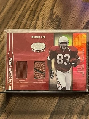 BRYANT JOHNSON 2003 LEAF CERTIFIED MIRROR RED ROOKIE DUAL JERSEY BALL RELIC /150 - Image 1 of 2