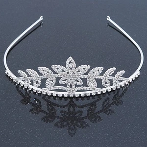 Statement Bridal/ Wedding/ Prom Rhodium Plated Austrian Crystal Floral Tiara - Picture 1 of 6