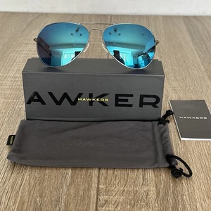 Hawkers Tinted Pilot Sunglasses Hawk Silver Blue Glass Polarised Metal Frame - Picture 1 of 7