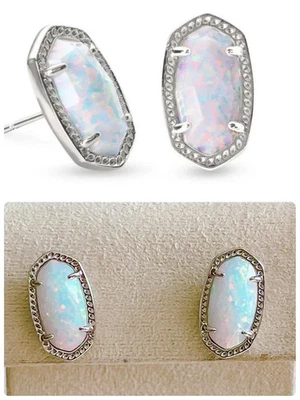 Kendra Scott Ellie Silver Stud Earrings, in White Kyocera Opal, NWT,  $98 - Image 1 of 4