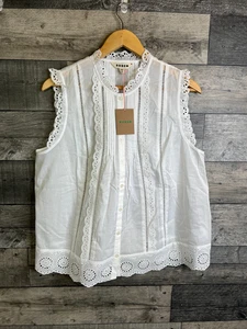 Boden Damen Bluse Top UK 16 Weiß Broderie ärmellos Stickerei Spitze Boho - Bild 1 von 10