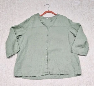 Eileen Fisher 100% Leinen hellgrün Button Down Top 3/4 Arm Gr. 2x Lagenlook - Bild 1 von 6