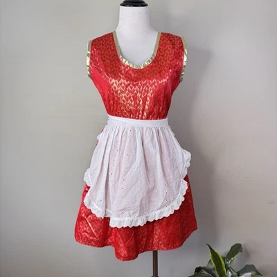 Halloween French Maid Dress Costume Size Small S/M Women's Red Gold White Apron - Image 1 of 4
